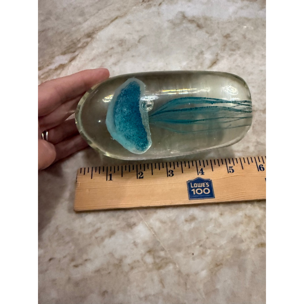Blue Clear Glass Jellyfish paperweight sculpture - Picture 2 of 6